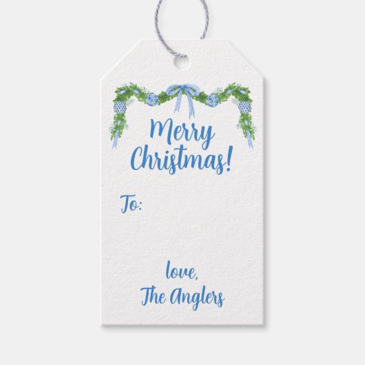 Étiquettes-cadeau Choiserie Bleue & Blanc Garland (Devant)