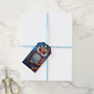 Étiquettes-cadeau Chouette cosmique de sagesse