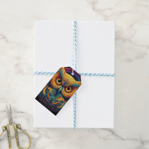Étiquettes-cadeau Chouette cosmique de sagesse