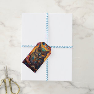 Étiquettes-cadeau Chouette cosmique de sagesse