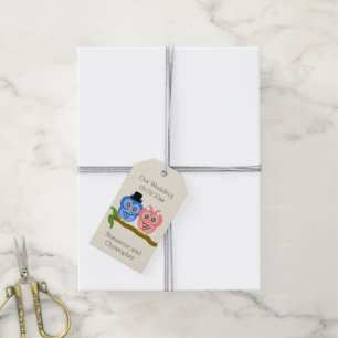 Étiquettes-cadeau Chouette Design Champagne Merci Mariage coloré