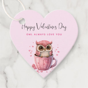 Étiquettes Cadeau Chouette rose mignonne en coupe Saint-Valentin