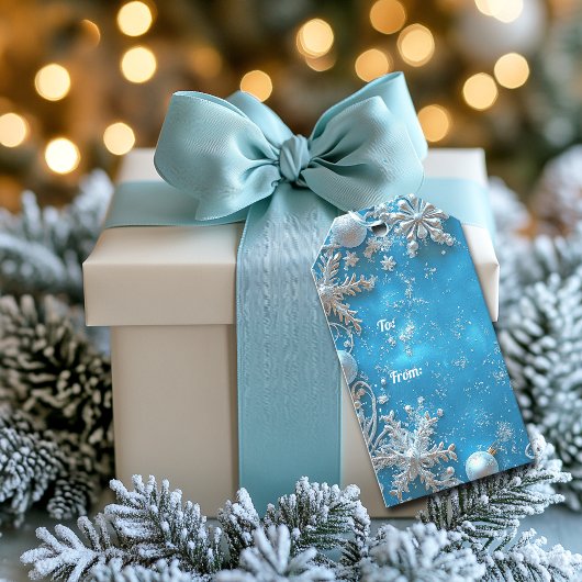 Étiquettes-cadeau Christmas Beautiful Glitter Snowflakes Ornaments