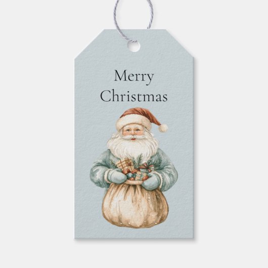 Étiquettes-cadeau Christmas Blue Grey Père Noël (Devant)