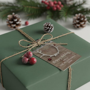 Étiquettes-cadeau Christmas Deer Antlers Rustic Holiday Tags cadeaux