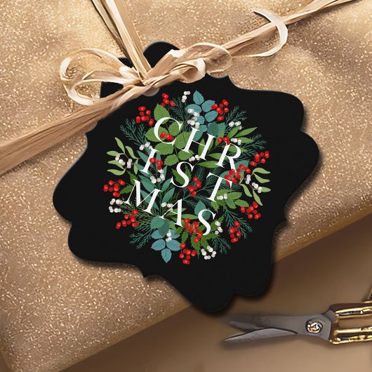 Étiquettes Cadeau CHRISTMAS Greenery Berries Holiday Black
