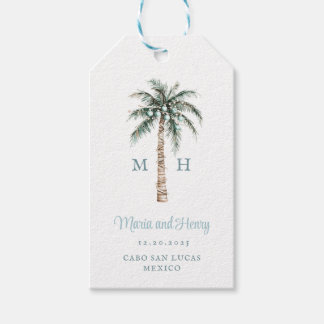 Étiquettes-cadeau Christmas Palm Tree | Beach Wedding Monogram