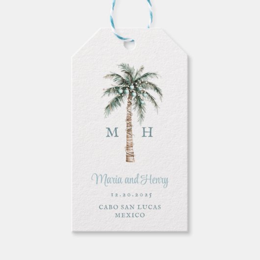 Étiquettes-cadeau Christmas Palm Tree | Beach Wedding Monogram (Devant)
