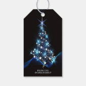 Étiquettes-cadeau Christmas Party Blue Tree Shiny Black Elegant (Dos)
