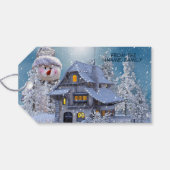 Étiquettes-cadeau Christmas Party Winter White Snowman Blue Rustic (Dos (Horizontal))