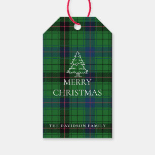 Étiquettes-cadeau Christmas Plaid Davidson Tartan Motif Green