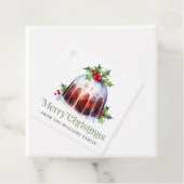 Étiquettes Cadeau Christmas pudding holly berries watercolor (En situation)