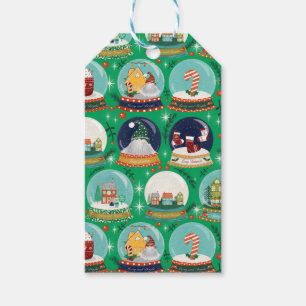 Étiquettes-cadeau Christmas Snow Globe Green - Bois Noël