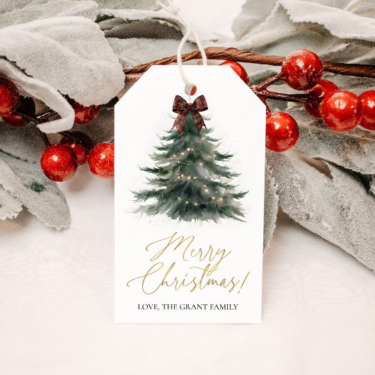 Étiquettes-cadeau Christmas Tree Red Plaid Bow Holiday