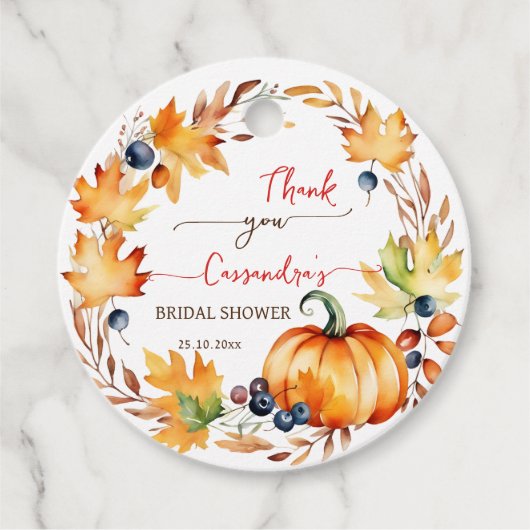 Étiquettes Cadeau Chute amoureuse citrouille feuille wreath nuptiale (Devant)
