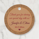 Étiquettes Cadeau Chute d'amour, Feuilles d'automne, Mariage Burlap (Dos)