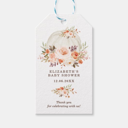 Étiquettes-cadeau Chute douce Floral Citrouille Baby Girl Merci (Devant)