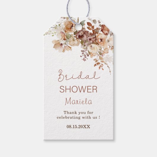 Étiquettes-cadeau Chute en amour fleurs terre cuite douche nuptiale  (Devant)