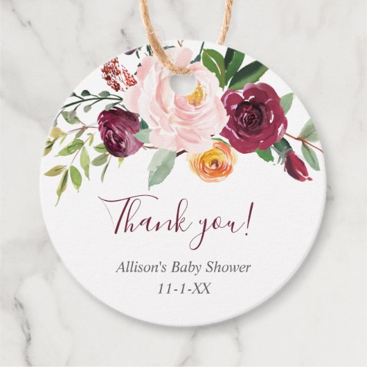 Étiquettes Cadeau Chute floral bordeaux roux rose pâle automne étiqu (Devant)