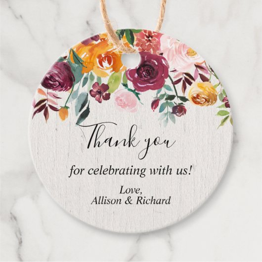 Étiquettes Cadeau Chute florale bourguignonne aquarelle rustique élé (Devant)