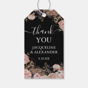 Étiquettes-cadeau Chute Florale Rose or bleu rose Aquarelle noire