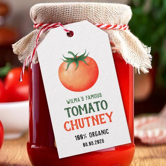 Étiquettes-cadeau Chutney de tomate fait maison avec motif de tomate