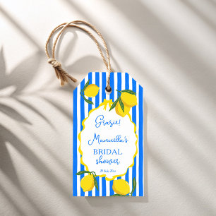 Étiquettes-cadeau Ciao bella bleu rayures citrons prime douche