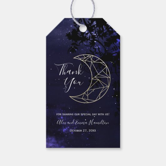 Étiquettes-cadeau Ciel étoilé céleste et Lune d'or Thème Mariage C (Devant)