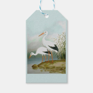 Étiquettes-cadeau cigogne blanche, illustrations d'oiseaux