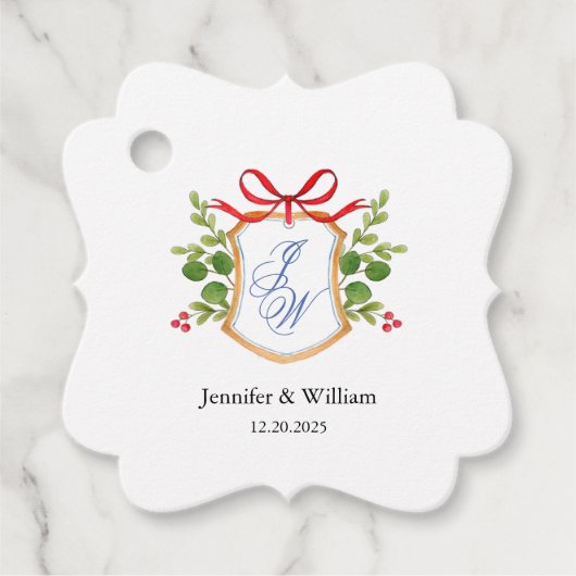 Étiquettes Cadeau Cimier avec verdure d'hiver monogrammed mariage (Devant)