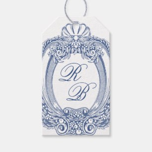 Étiquettes-cadeau Cimier baroque Paraphe bleu Mariage