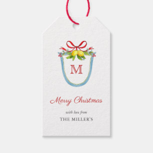 Étiquettes-cadeau Cimier monogramme aux citrons Joyeux Noël