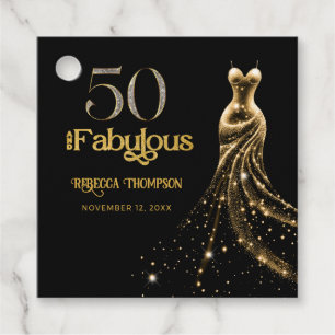 Étiquettes Cadeau Cinquante ans et Fabuleux Robe Or Noir 50e Anniver