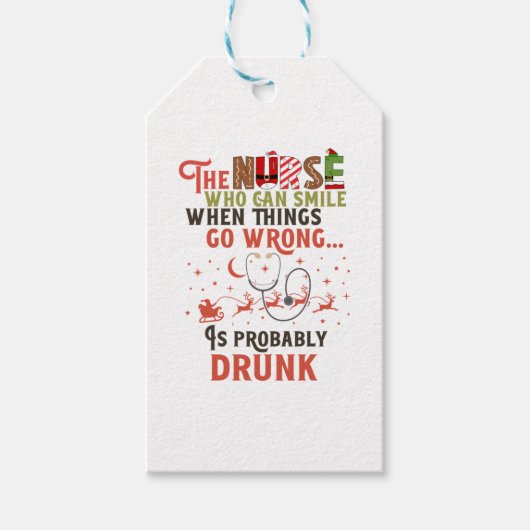 Étiquettes-cadeau Citation de jeu de Noël de l'infirmière drôle (Devant)