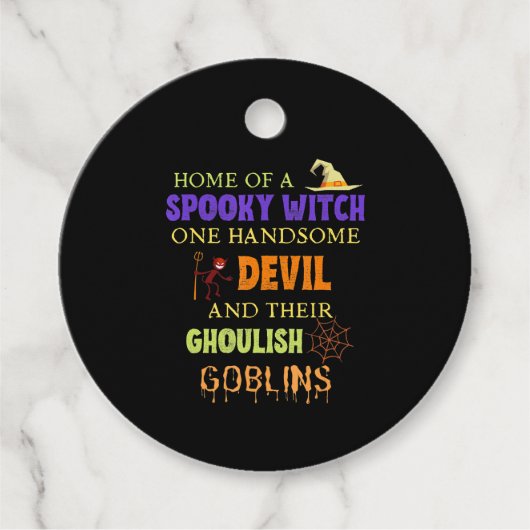 Étiquettes Cadeau Citation Halloween Familiale Avec Witch Devil Spid (Devant)