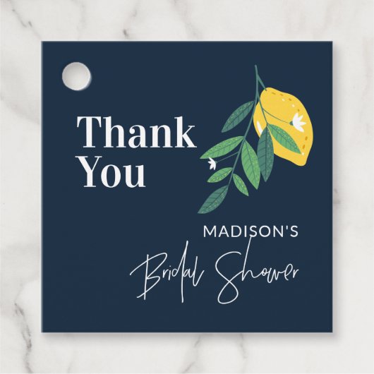 Étiquettes Cadeau Citron bleu Fête des mariées Squeeze principal (Devant)