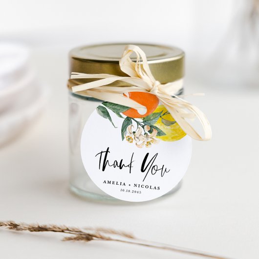 Étiquettes Cadeau Citron botanique et Merci Mariage orange