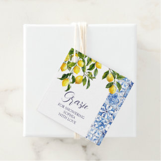 Étiquettes Cadeau Citron Citrus Positano Carreaux Bleus Fête des mar