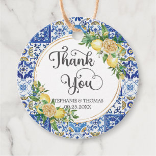 Étiquettes Cadeau Citron Floral Méditerranéen Mosaïque Carreaux Mari