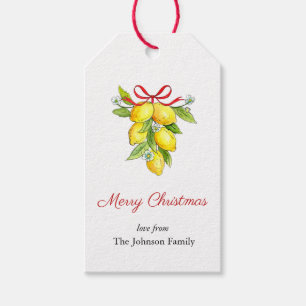 Étiquettes-cadeau Citrons aquarelle avec arc Joyeux Noël