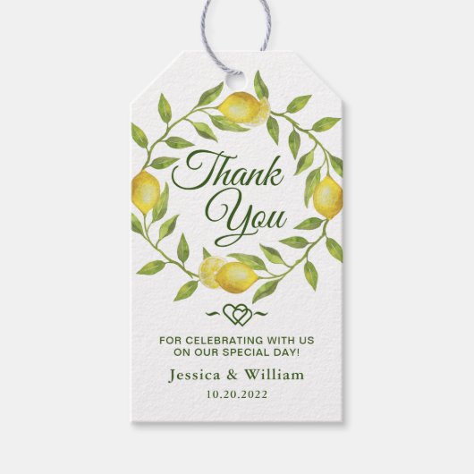 Étiquettes-cadeau Citrons doux et verdure Mariage Favoriser Merci (Devant)