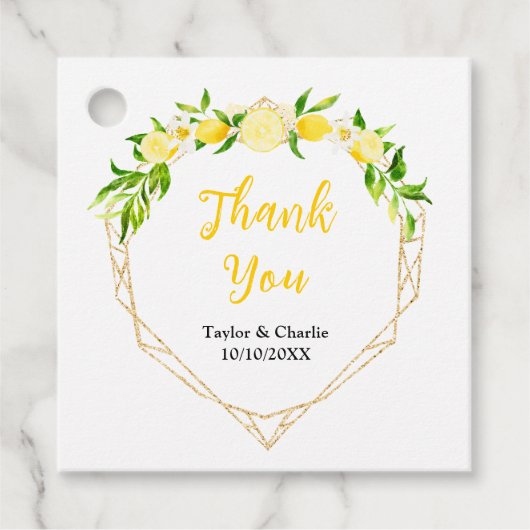 Étiquettes Cadeau Citrons et Merci Mariage de feuillage (Devant)