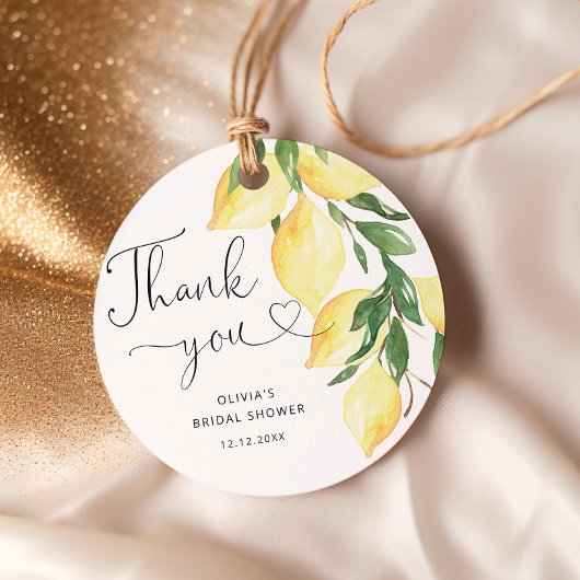 Étiquettes Cadeau Citrons et verdure Fête des mariées chic Merci