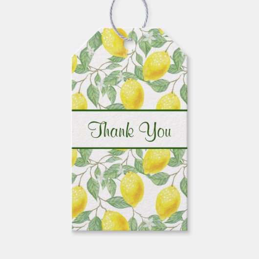 Étiquettes-cadeau Citrons jaunes avec Merci Motif Feuille vert (Devant)