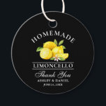 Étiquettes Cadeau Citrons Limoncello Merci noir rond<br><div class="desc">Elégant aquarelle citrons fait maison Limoncello Mariage Mercis Tags</div>