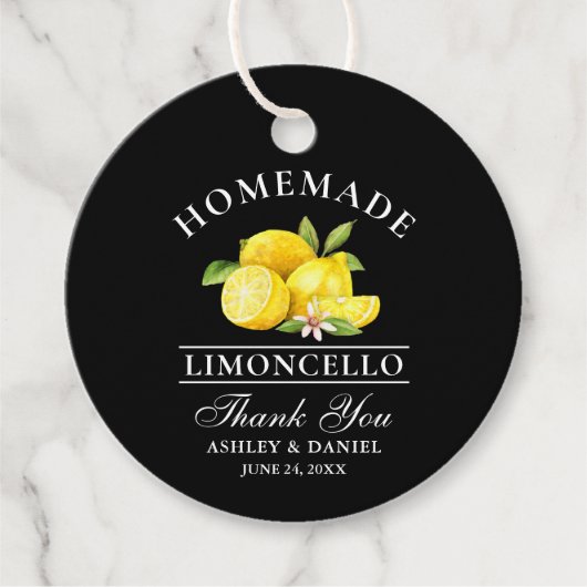 Étiquettes Cadeau Citrons Limoncello Merci noir rond (Devant)