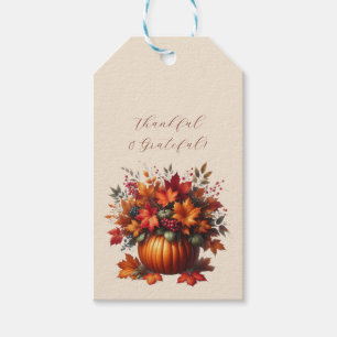Étiquettes-cadeau Citrouille avec feuilles automnales-Gentil et Grat