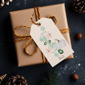 Étiquettes-cadeau Citrouille Blanc Et Fleurs Aquarelle Art