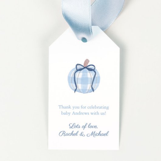 Étiquettes-cadeau Citrouille Bleu Avec Baby shower Bow