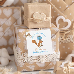 Étiquettes Cadeau Citrouille bleu et Baby shower bébé écureuil